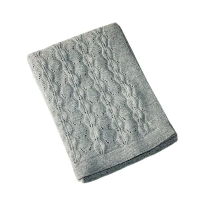 Baby plaid, uld strik, grå (str. 100 X 125 cm.)